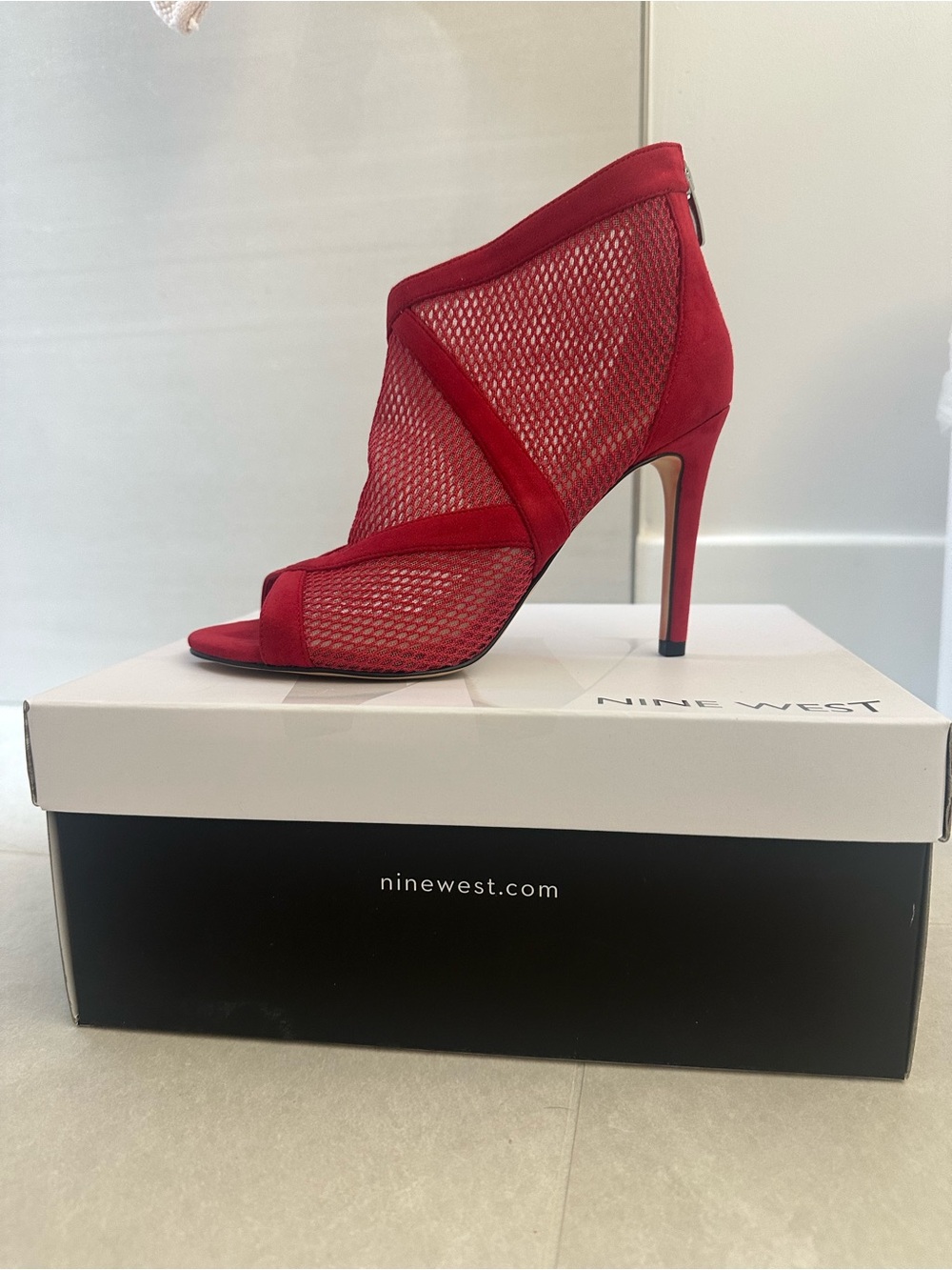 Nine West Red Mesh Open-Toe Stiletto Bootie